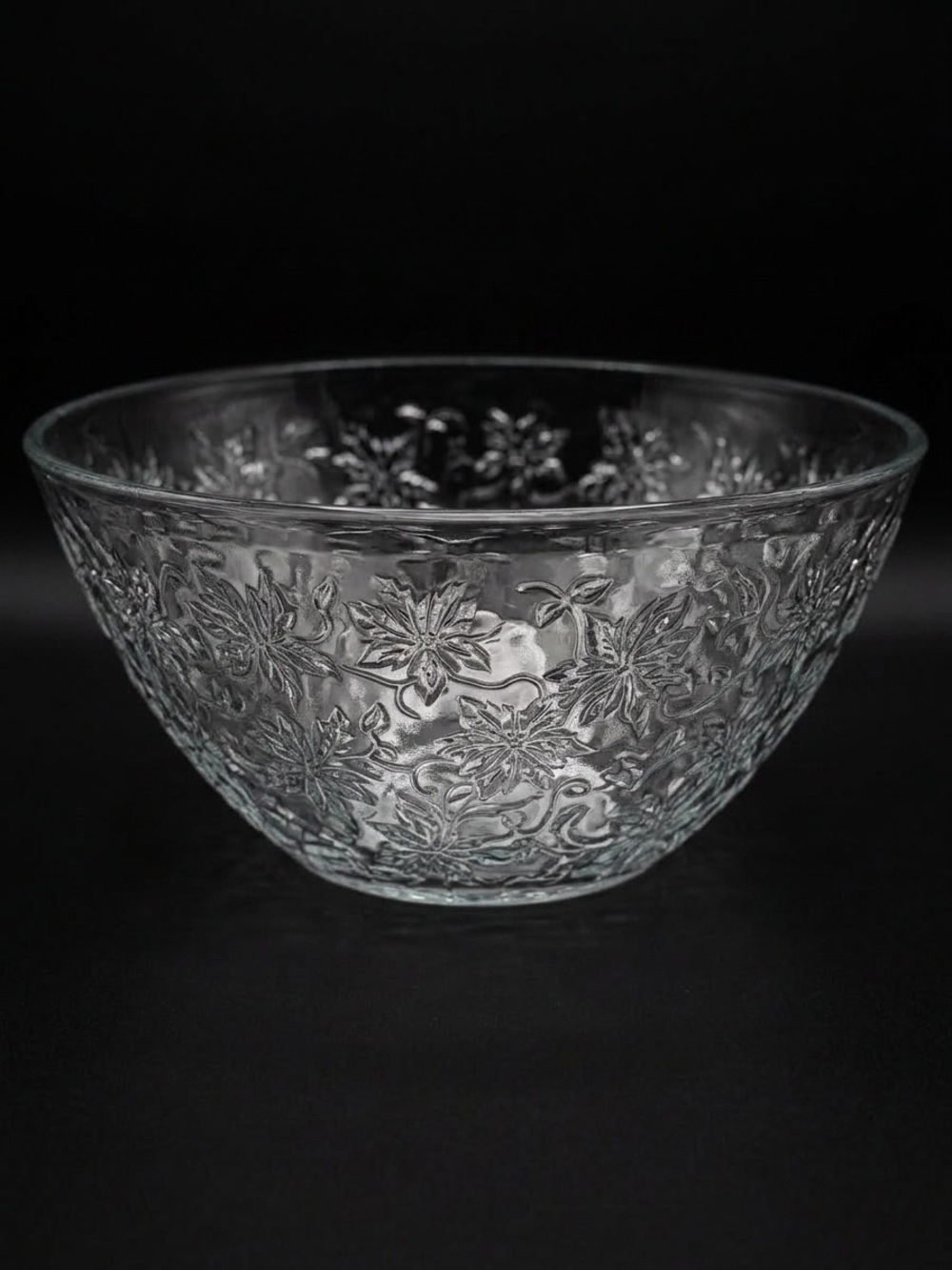 Princess House Clear Floral Embossed Glass Serving Bowl